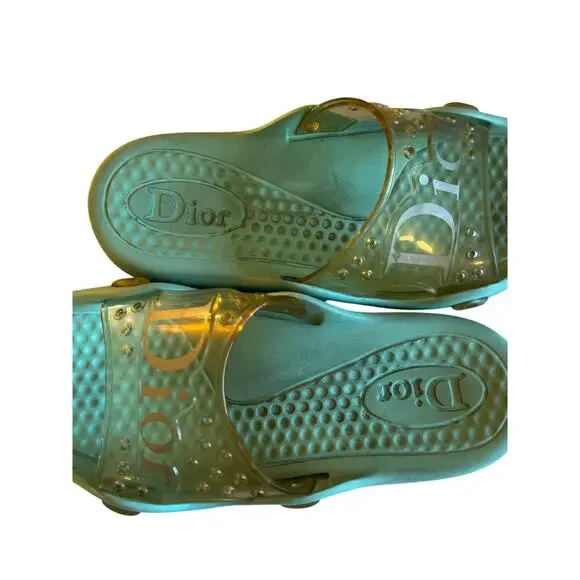 Dior Transparent Turquoise Jelly Slide Sandals - Picture 3 of 4
